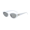 White oval cat-eye sunglasses with grey lenses and gold metal details on the temples - Solid White Frame Grey Lens