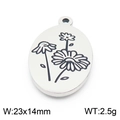 Zilveren ovale roestvrijstalen madeliefje hanger met 23x14mm gegraveerd bloemmotief - Madeliefje Stijl (KLJ8068-Z) / Zilver