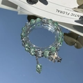 Exquisite green beaded bracelet with a silver butterfly pendant on a mirror background - S042-green Crystal Butterfly Bracelet #sz304