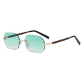 Rimless octagonal sunglasses with green gradient lenses and wood grain temples - Gold Gradient Green