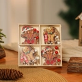 Detail of 12-piece wooden gingerbread man Christmas ornaments in a divided gift box - Gingerbread Man Style 4 (JOY) / Set of 12