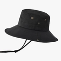 Black outdoor wide brim sun hat with adjustable drawstring and breathable metal vents - Black