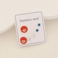 Detail of stainless steel earring set with evil eye and heart cubic zirconia studs - Red Eye Style (6#)
