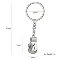 Silver 3D metal boxing glove keychain in polished finish with dimension markers - Single Piece / Bright Silver
