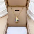 Golden titanium necklace with a multicolor crystal heart and a pavé butterfly charm - Gold Heart Butterfly