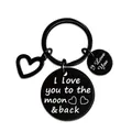 Black stainless steel keychain featuring engraved round tags and a heart-shaped charm - To the moon & back (XYY033) Black