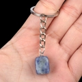 Blue sodalite irregular gemstone keychain with polished silver metal ring - Blue Spot Stone