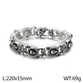 Retro silver punk skull bracelet in stainless steel, 220mm length and 15mm width - Skull Relief Round Link Style (KB26921-D)