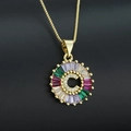 Gold plated pendant necklace with letter C and multi-color rectangular zircon stones - Gold Plated Rainbow Zirconia Letter C