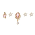 Five-piece gold earring set with pink teardrop stones and sparkling star shapes - 5-Piece Celestial Waterdrop Set (TZ00096 Gold) / Gold