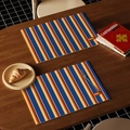 Set di tovagliette in pelle impermeabile con strisce colorate e scritta Happy - 1 Pezzo / Righe Blu