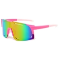 Cycling sports sunglasses with pink frame and rainbow shield lens for runners - Pink Frame Green Mirror Lens
