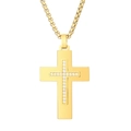 Hip hop style gold-plated stainless steel cross necklace with cubic zirconia inlay stones - Gold Style (KN230644-KFC)