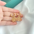 Detailed close-up of 18K gold-plated stainless steel evil eye and moon earrings - Eye Shape (DE071)