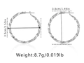 Detaillierte Messung der 3,9 cm silbernen gedrehten Creolen mit Produktgewichtangabe - Silberner Gedrehter Seilstil (KE0997-3) / 18K-Gold