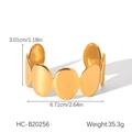 Detailed measurement of gold chunky open cuff bracelet showing width, height and weight - Geometric Oval Style (HC-B20256)