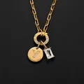 14K gold plated stainless steel necklace with sparkling Y letter and zircon pendant - Letter Y / Gold