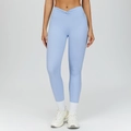Leggings da yoga a vita alta celeste con dettaglio a incrocio in tessuto elastico - S / Blu
