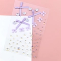 Purple ribbon bows and 3D floral nail art stickers with iridescent rhinestones set - Purple Bow Jewels (BJA-645)