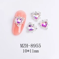 Hollow lace silver nail charm with iridescent heart gem and 10x11mm size detail - Silver Base Aurora Heart Style (8955)
