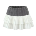 Contrast grey knitted mini skirt with white pleated ruffles and tiered layered design - One Size / Gray