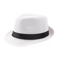 Chapeau fedora blanc classique pour l'été avec ruban noir et texture tressée respirante - Blanc