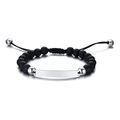 Men's adjustable nylon braided bracelet with matte black beads and engravable silver bar - Silver Plate Matte Black Agate