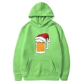 Light green fleece hoodie featuring a festive beer mug with Santa hat print - S / Tops / Light Green - Santa Hat Beer Mug Cartoon (53)