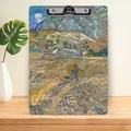 A4 wooden clipboard featuring Van Gogh Wheat Field print with silver metal clip - Peasant Enclosure