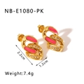 Dettaglio orecchini placcati oro 18k in smalto rosa con zirconi, misura 2,2cm per 1,2cm - Oro 18K / Stile Smalto Rosa (NB-E1080-PK)