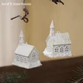 Set of two white frosted church snow house ornaments with gold strings for Christmas - Set of 2: Snow House