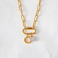 Premium 14K gold plated stainless steel paperclip necklace with letter C and crystal pendants - Letter C / Gold