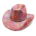 Dettaglio della trama a serpente colorata e perline sul cappello da cowboy a tesa larga - M (56-58cm) / Rosso