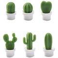 Sechser-Set 3D-Mini-Kaktus-Kühlschrankmagnete in weißen Töpfen auf weißem Hintergrund - 6er Set / Weiß
