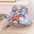 Detail of cartoon animal print kids sun hat with adjustable windproof drawstring strap - 54cm (3-8 Years) / Orange