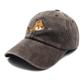 Vintage dark gray cotton baseball cap with zipper bear embroidery and washed finish - Coffee