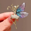 Exquisite gold-tone fairy brooch with blue-purple gradient wings and zircon accents - Dancing Fairy Girl Brooch