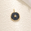 Gold pendant with dark blue enamel, gold star accent on beige textured background - A0225 Blue Enamel Star - Black Gold