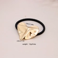 Golden heart-shaped alloy hair tie with a wrinkled metal texture on a black elastic band - #19-Pleated Heart