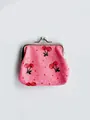 Pink glitter fruit print coin purse with cherry patterns and silver kiss-lock closure - Cherry - Red / 9x8x2cm