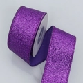 Roll of purple glitter Christmas ribbon with wire edge for festive DIY gift wrapping decor - 4cm / Deep purple