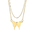 Double-layered 18K gold plated stainless steel necklace featuring butterfly with letter M - Letter M Butterfly Pendant Style