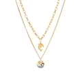 Double-layered gold stainless steel necklace with dolphin and coconut tree pendants - 1# Double Layer Dolphin Necklace (Gold)