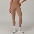 High waist taupe yoga leggings and matching crop top set with matte texture finish - S / Coral Coffee