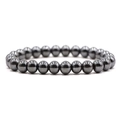 Polished hematite beaded bracelet with dark grey metallic sheen on elastic cord - 6 mm / Hematite