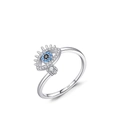 S925 sterling silver open ring featuring turquoise devil's eye and micro-set zircons - Evil Eye Silver Style (RHR1389S)