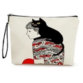 Canvas cosmetic pouch with modern girl and black cat art and black wrist strap - Girl and Black Cat (xy-084-1) / With Strap
