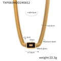 Gold titanium steel flat snake chain necklace with black square glass pendant detail - Necklace / Black Glass