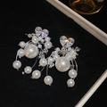 Silver needle pearl tassel earrings with crystal studs on black velvet backdrop - Silver (22# Silver Earring Post)