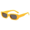 Retro rectangular yellow sunglasses for kids with dark grey lenses on white background - Yellow Frame